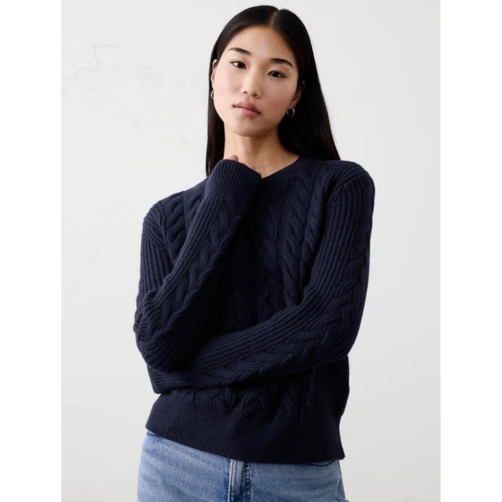 Banana Republic Womens Navy Blue Cable Knit Cotton Wool Sweater 807623-03-1 M